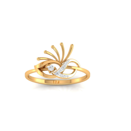 Exquisite Peacock-Inspired Diamond Yellow Gold Ring