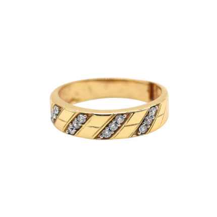 Sophisticated Diagonal Stripe Diamond Yellow Gold Band