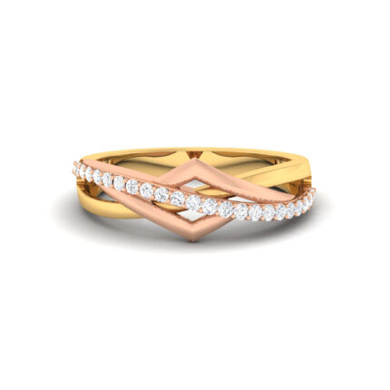 Graceful Diamond-Accented Dual-Tone Geometric Yellow Rose Gold Ring