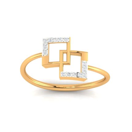 Sparkling Interlocking Square Motif Diamond Yellow Gold Ring