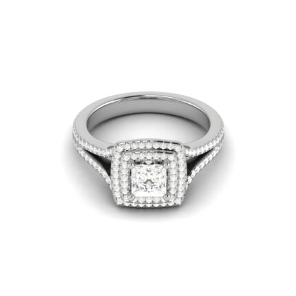 Sophisticated Princess-Cut Double Halo Split Shank Engagement White Gold Ring