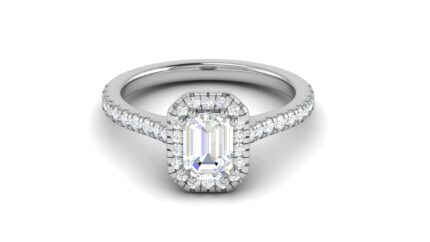 Luxury Emerald-Cut Halo Diamond Engagement White Gold Ring