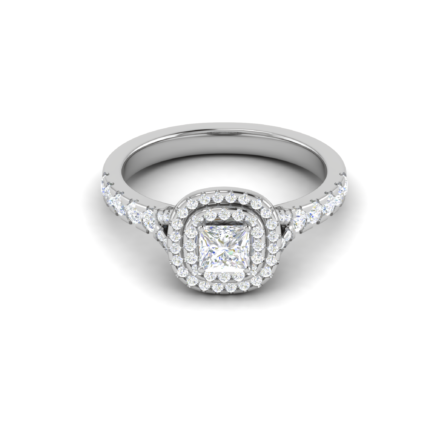 Radiant Double Halo Princess Cut Diamond Engagement White Gold Ring