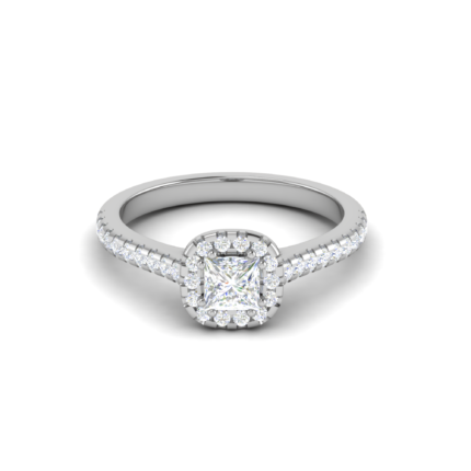 Radiant Princess Cut Halo Diamond Engagement White Gold Ring