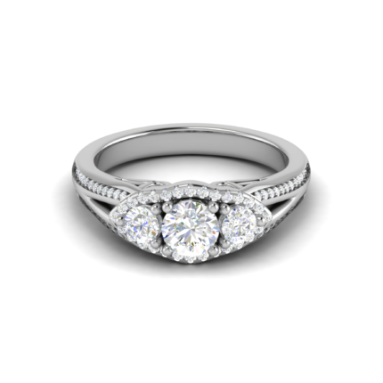 Radiant Three-Stone Halo Diamond Engagement White Gold Ring