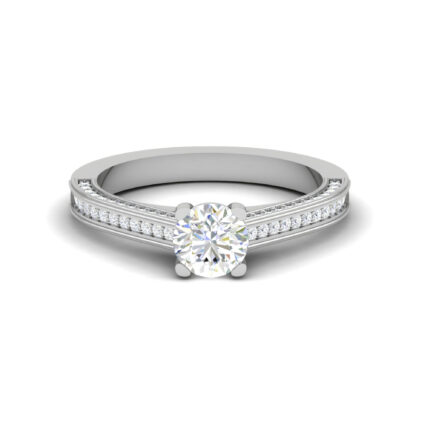 Classic Solitaire Channel-Set Diamonds Engagement White Gold Ring