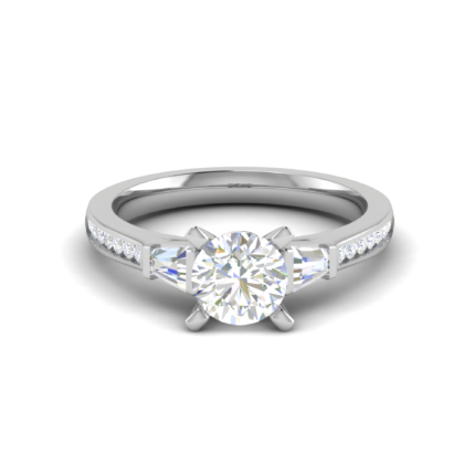 Graceful Three-Stone Round Brilliant & Princess-Cut Diamond White Gold Ring