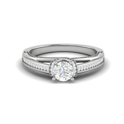 Classic Round-Cut Channel-Set Band Diamond White Gold Engagement Ring