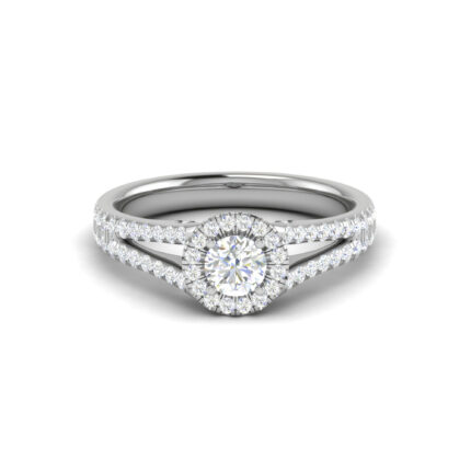 Elegant Split-Shank Halo Diamond White Gold Engagement Ring