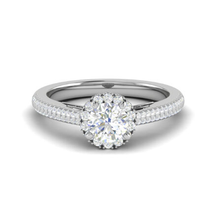 Elegant Floral Halo Round-Cut Diamond White Gold Engagement Ring