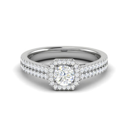Luxury Solitario Diamond Shank Halo Engagement White Gold Ring
