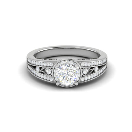 Elegant Sterling Silver Halo Bridal White Gold Ring