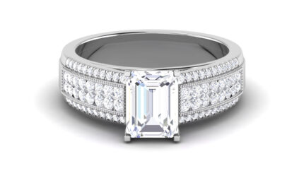 Radiant Emerald-Cut Split Shank Diamond White Gold Ring