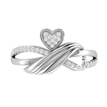 Sparkling Interwoven Heart Motif Diamond White Gold Ring