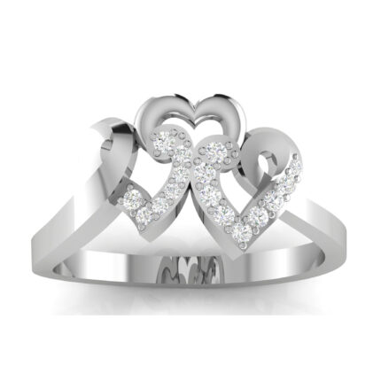 Delicate Intertwined Hearts Sterling Silver White Gold Ring