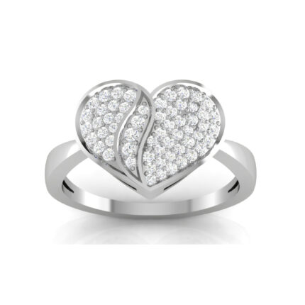 Radiant Split Heart Pavé Diamond White Gold Ring