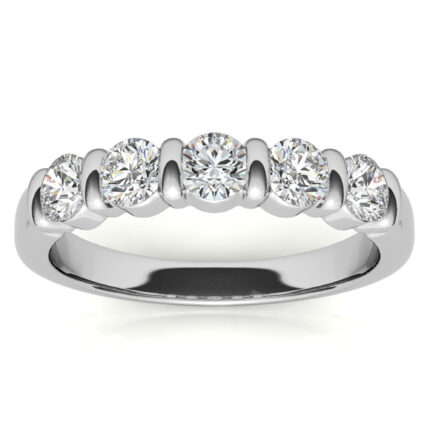 Luxury Round Brilliant Moissanite Bar White Gold Anniversary Ring