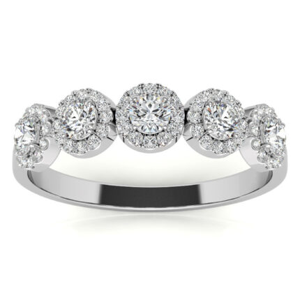 Luxury Five-Stone Halo Diamond White Gold Wedding Band