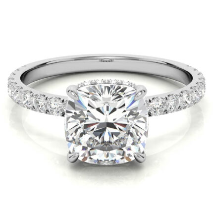 Elegant Cushion-Cut Moissanite Pave Setting White Gold Engagement Ring