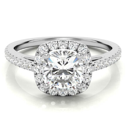 Graceful Cushion-Cut Diamond Halo White Gold Engagement Ring