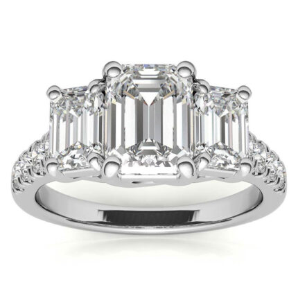 Luxury 3-Stone Emerald-Cut Moissanite White Gold Engagement Ring