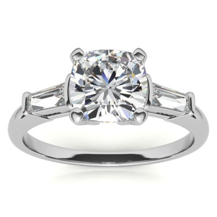 Delicate Cushion-Cut Diamond Tapered Baguette Accents White Gold Ring