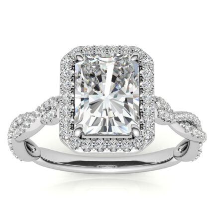 Sparkling White Gold Emerald-Cut Diamond White Gold Engagement Ring