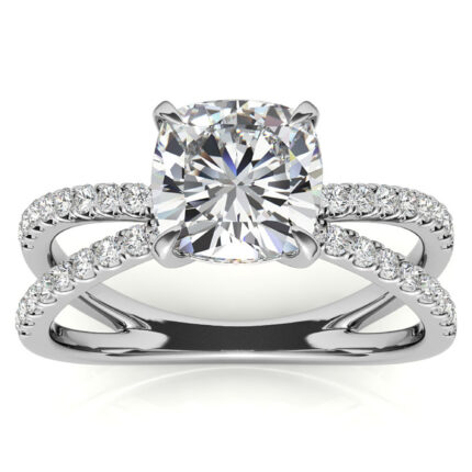 Elegant Split Shank Cushion-Cut Diamond White Gold Engagement Ring