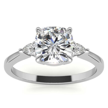 Radiant Cushion-Cut Diamond Pear-Shaped Side Stones White Gold Ring
