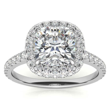 Sparkling Cushion-Cut Moissanite Halo White Gold Engagement Ring