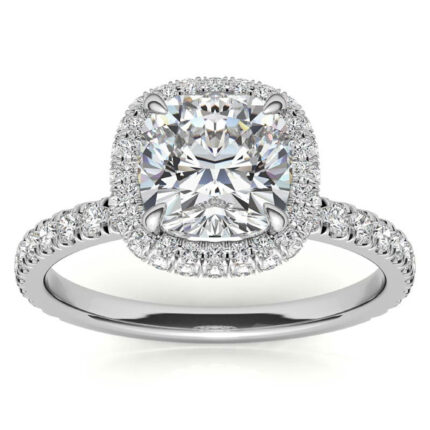 Sparkling Cushion-Cut Moissanite Halo White Gold Engagement Ring