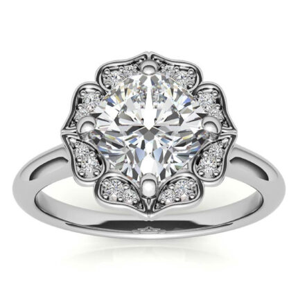 Shimmering Vintage-Inspired Floral Halo Diamond White Gold Engagement Ring