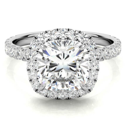 Radiant Cushion-Cut Moissanite Halo Setting White Gold Engagement Ring