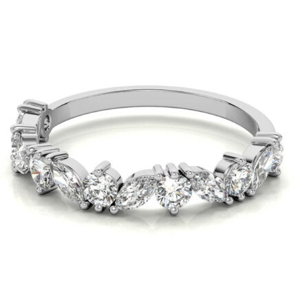 Elegant Petite Stackable Marquise and Round Diamond White Gold Band