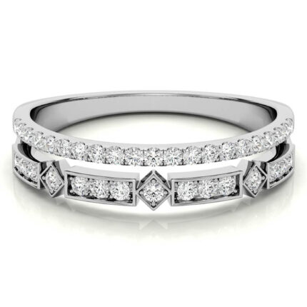Elegant Geometric Diamond Wedding White Gold Band