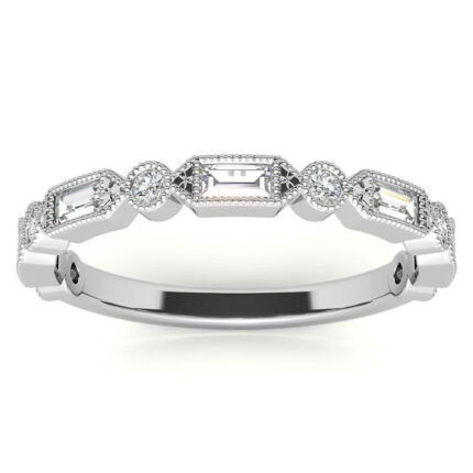 Sparkling Vintage-Inspired Baguette Moissanite Wedding White Gold Band