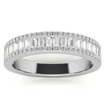 Elegant Round & Baguette Lab-Created Diamond Stackable White Gold Band Ring