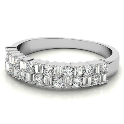 Graceful Two-Row Baguette and Round Diamond White Gold Wedding Band