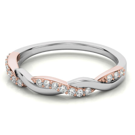 Elegant Two-Tone Twisted White Rose Gold Diamond Band