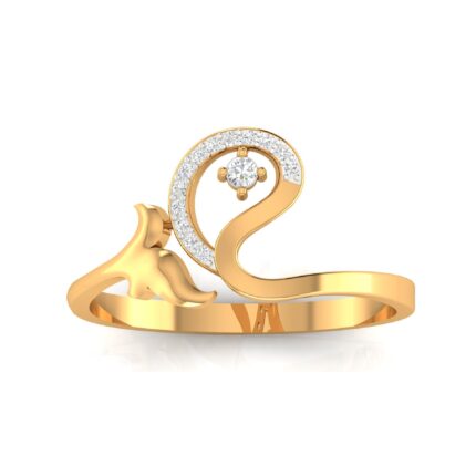Graceful Diamond Accents Yellow Gold Swan Ring