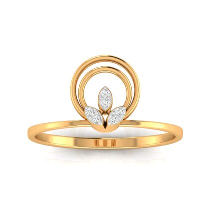 Elegant Triple Leaf Diamond Accent Yellow Gold Ring