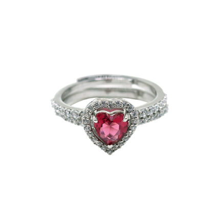 Heart-Shaped Pink Gemstone Halo White Gold Ring