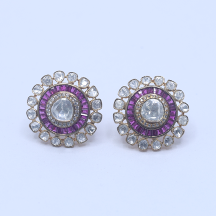 Exquisite Diamond & Ruby Stud Yellow Gold Earrings