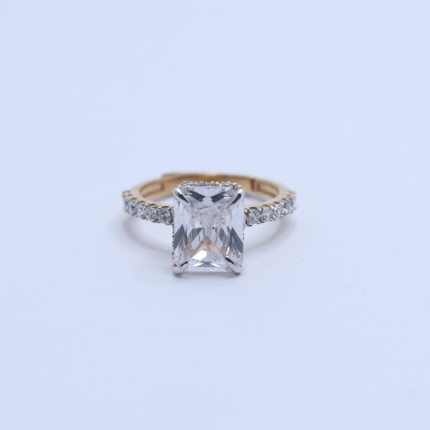 Radiant-Cut Solitaire Yellow Gold Ring Paved Band