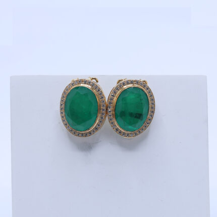 Luxury Emerald and Diamond Halo Stud Yellow Gold Earrings