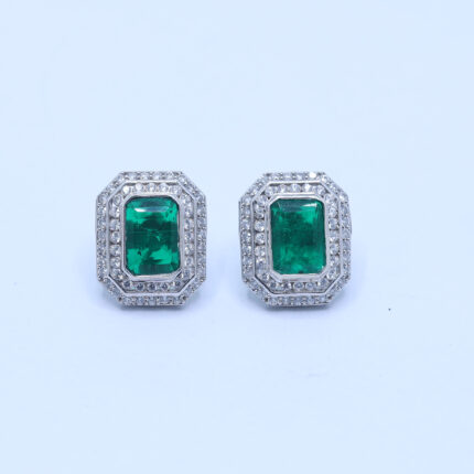 Timeless Emerald and Diamond Halo White Gold Earrings