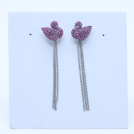Graceful Swan Dangle White Gold Earrings