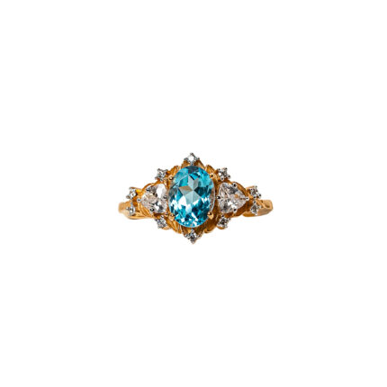 Timeless Customizable Oval-Cut Aquamarine & CZ Yellow Gold Ring