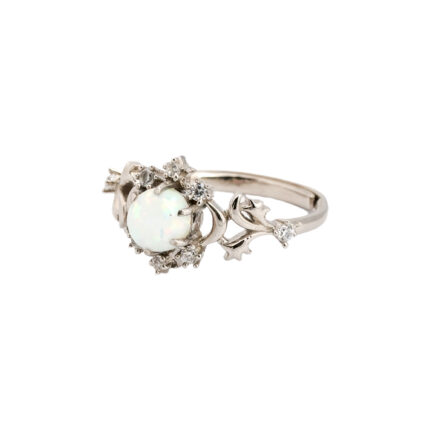 Elegant Ethiopian Opal Halo White Gold Ring