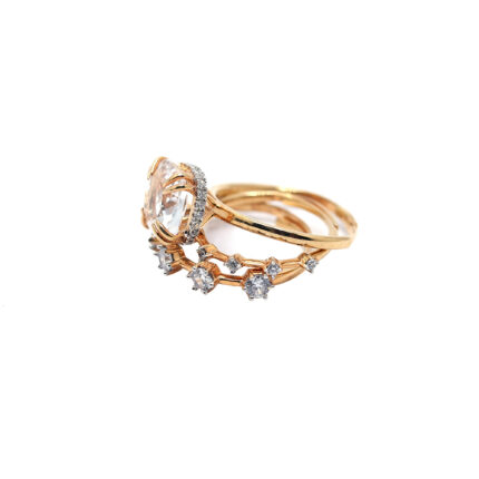 Stunning Rose Gold Stacking Oval-Cut Centerpiece Yellow Gold Ring Set